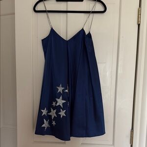 Blue Mini Satin Dress with Silver Star Accents